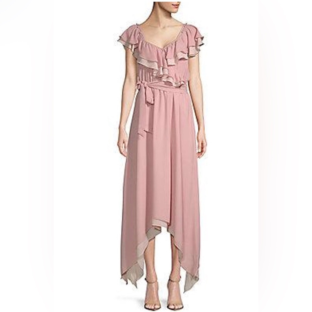 Rebecca Minkoff Hadlee Asymmetrical Light Pink Convertible Sleeve Midi Dress